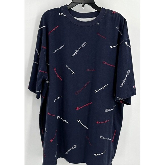 CHAMPION ALL OVER PRINT TEE Men's‎ Big & Tall Size XLT Navy Blue Red And White - Picture 5 of 7